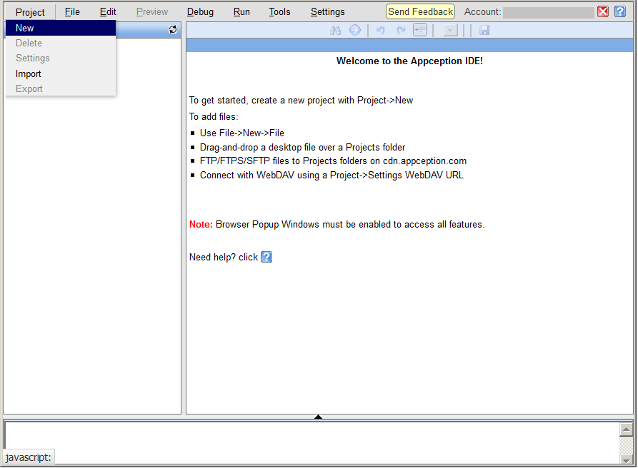 Create a Project in Appception IDE