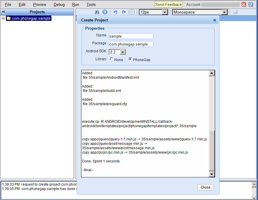 First Project in Appception IDE