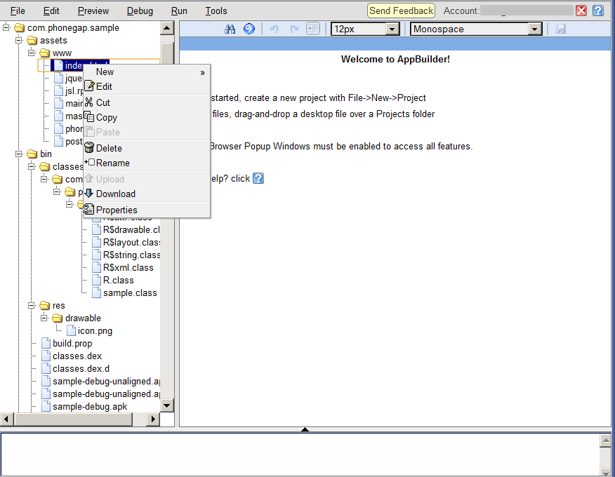 Navigation tree context menu