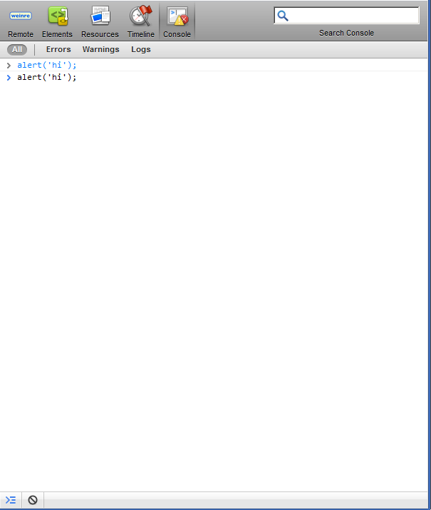 Appception IDE weinre inspector window